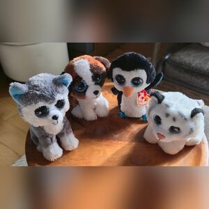 Lot of 4 Ty Beanie Boo stuffed animals Tundra Slush Waddles Nwt Collect Big Eyes